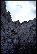 Monika scrambling up Persailhorn.